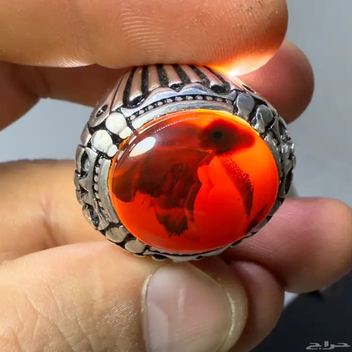 خاتم فضة بحجر عقيق يماني مصور 0