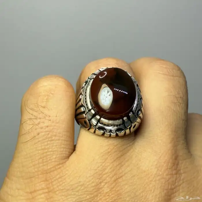 خاتم فضة بحجر عقيق يماني مصور 3