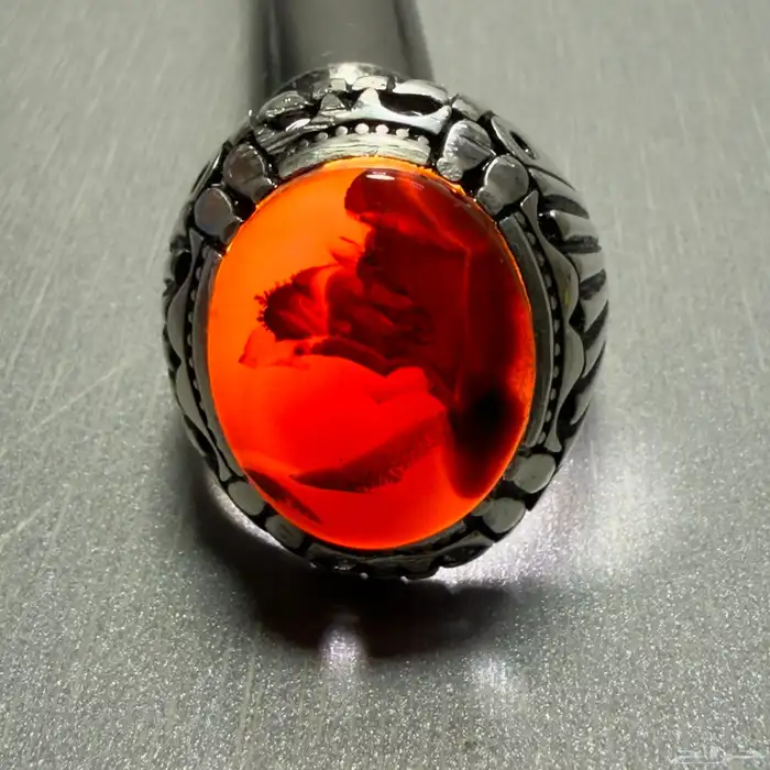 خاتم فضة بحجر عقيق يماني مصور 5