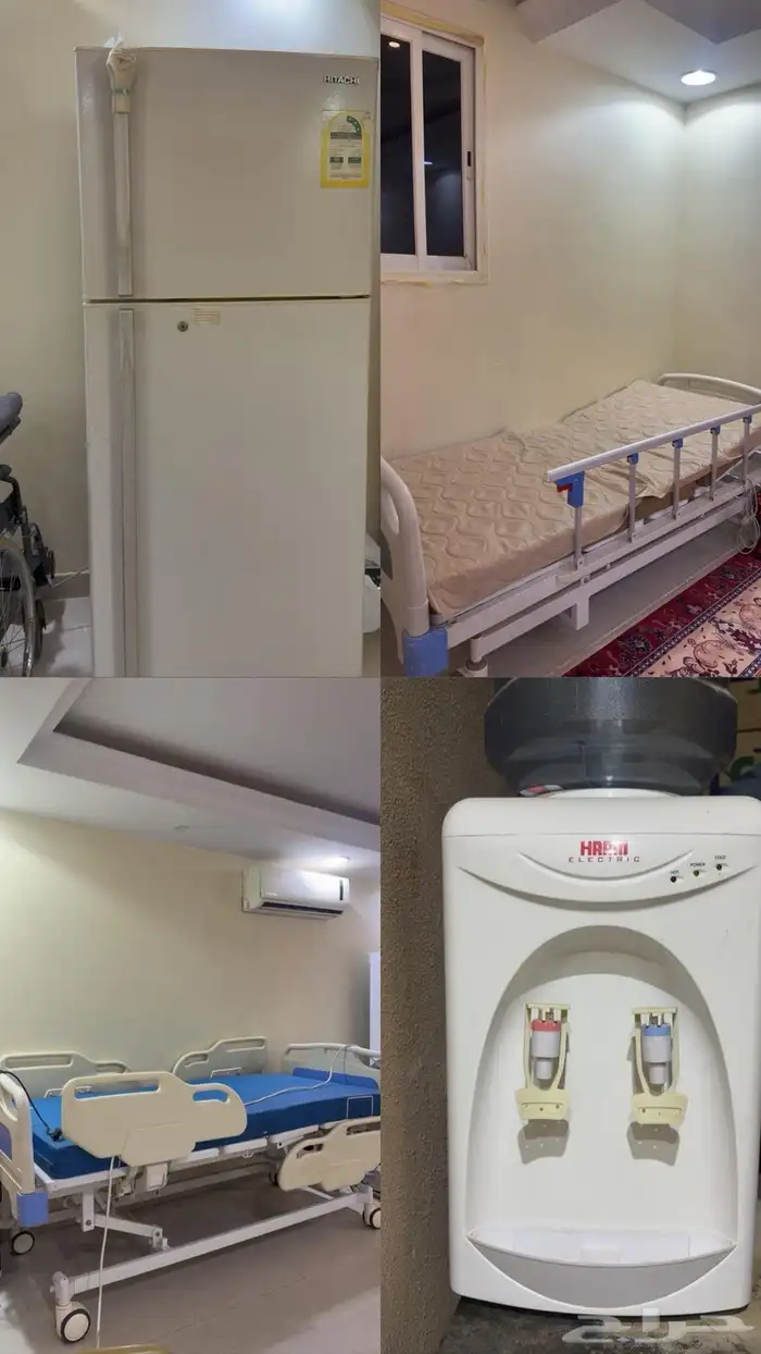 سريرين كهربائي بحاله جيده وثلاجه وبراده صغيره للبيع 0