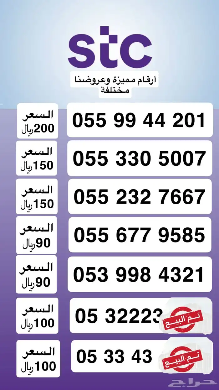 أرقام مميزة من الإتصالات السعودية STC مسبقة الدفع.. عروض 0