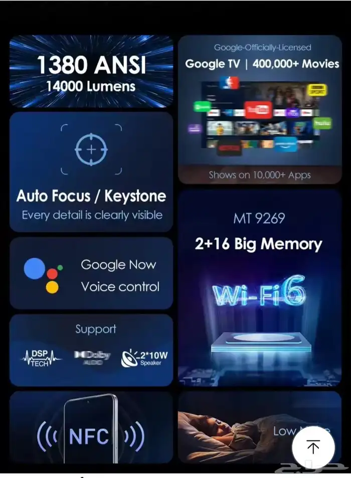 بروجكتور ذكي CAIWEI A6G   نظام Android 14   دق ة 4K HDR1 2
