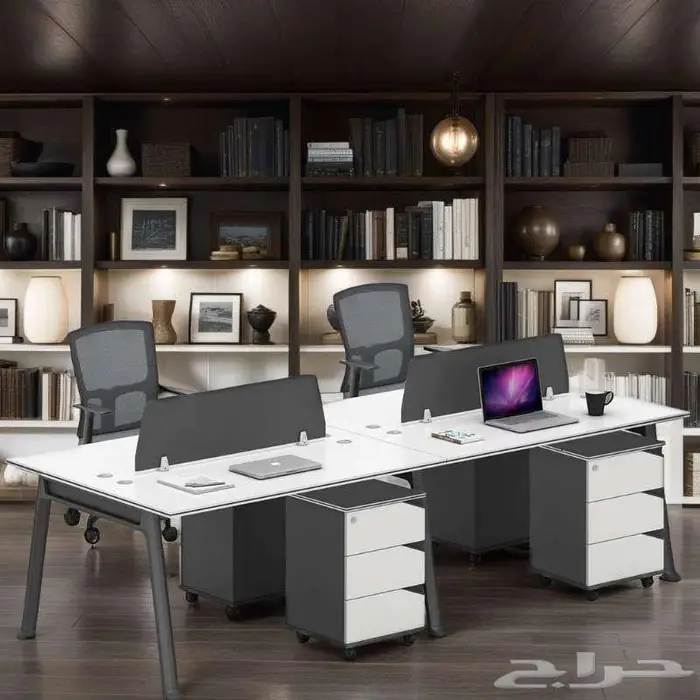 اثاث مكتبي مكاتب الي شركات مودرن فخم ابيض وبارتشن وكراسي 3