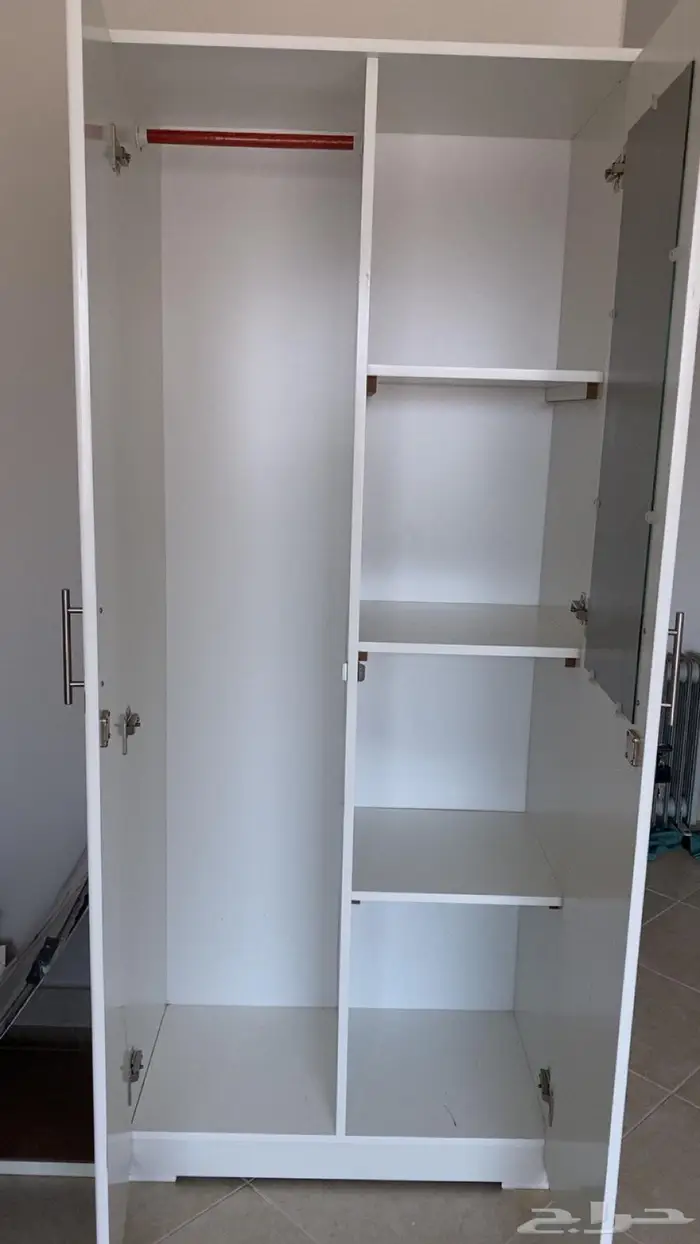 دولاب ملابس خزانه لون ابيض مع مرآه ومفتاح قفل رفوف وتعليق 1