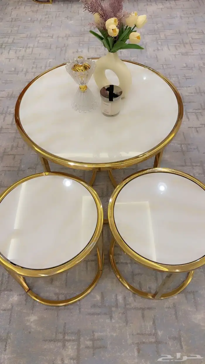 طاوله قهوه رخام وستيل ذهبي 3