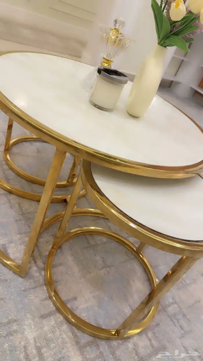 طاوله قهوه رخام وستيل ذهبي 0