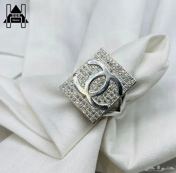 خاتم فضه شانيل CHANEL نسائي راقي عيار 925 مرصع بزركون 0