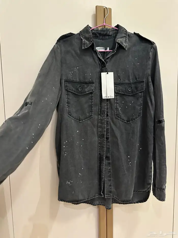 قميص دنيم نسائي رمادي من ZARA جديد ببطاقته 0