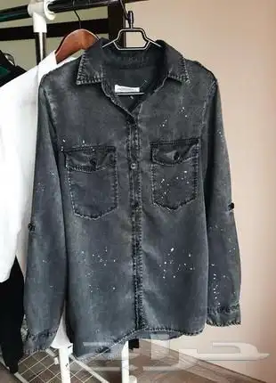 قميص دنيم نسائي رمادي من ZARA جديد ببطاقته 1