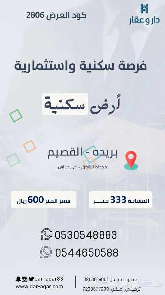 أرض سكنية بحي ضراس غرب بريدة 0