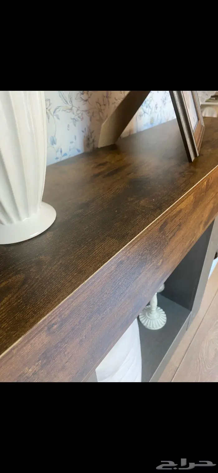 طاولة مدخل كونسول خشبي ريفي انيق مع رف رمادي في الاسفل جديد 4