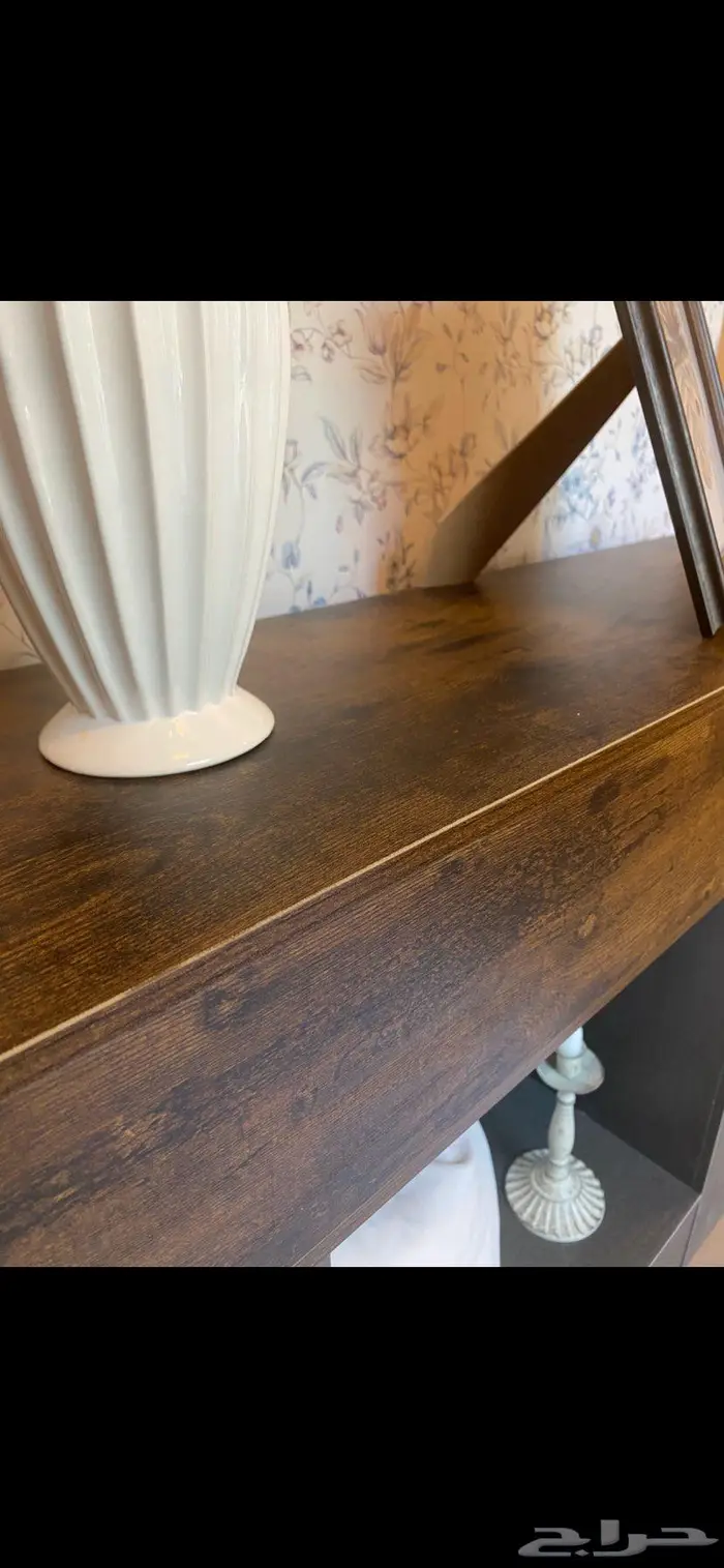 طاولة مدخل كونسول خشبي ريفي انيق مع رف رمادي في الاسفل جديد 2