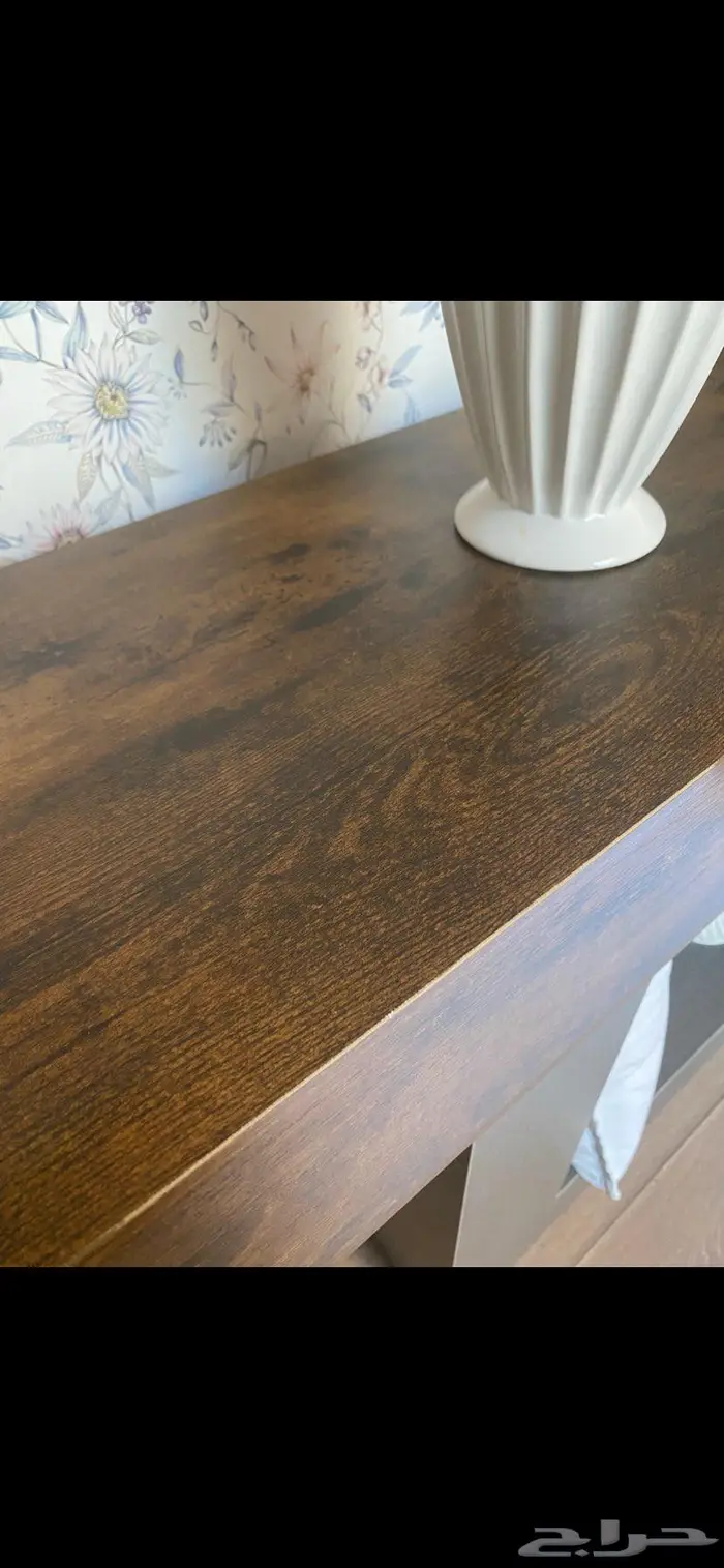 طاولة مدخل كونسول خشبي ريفي انيق مع رف رمادي في الاسفل جديد 3