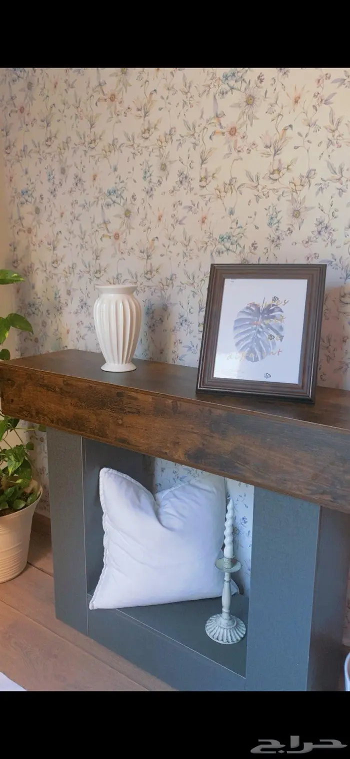 طاولة مدخل كونسول خشبي ريفي انيق مع رف رمادي في الاسفل جديد 0