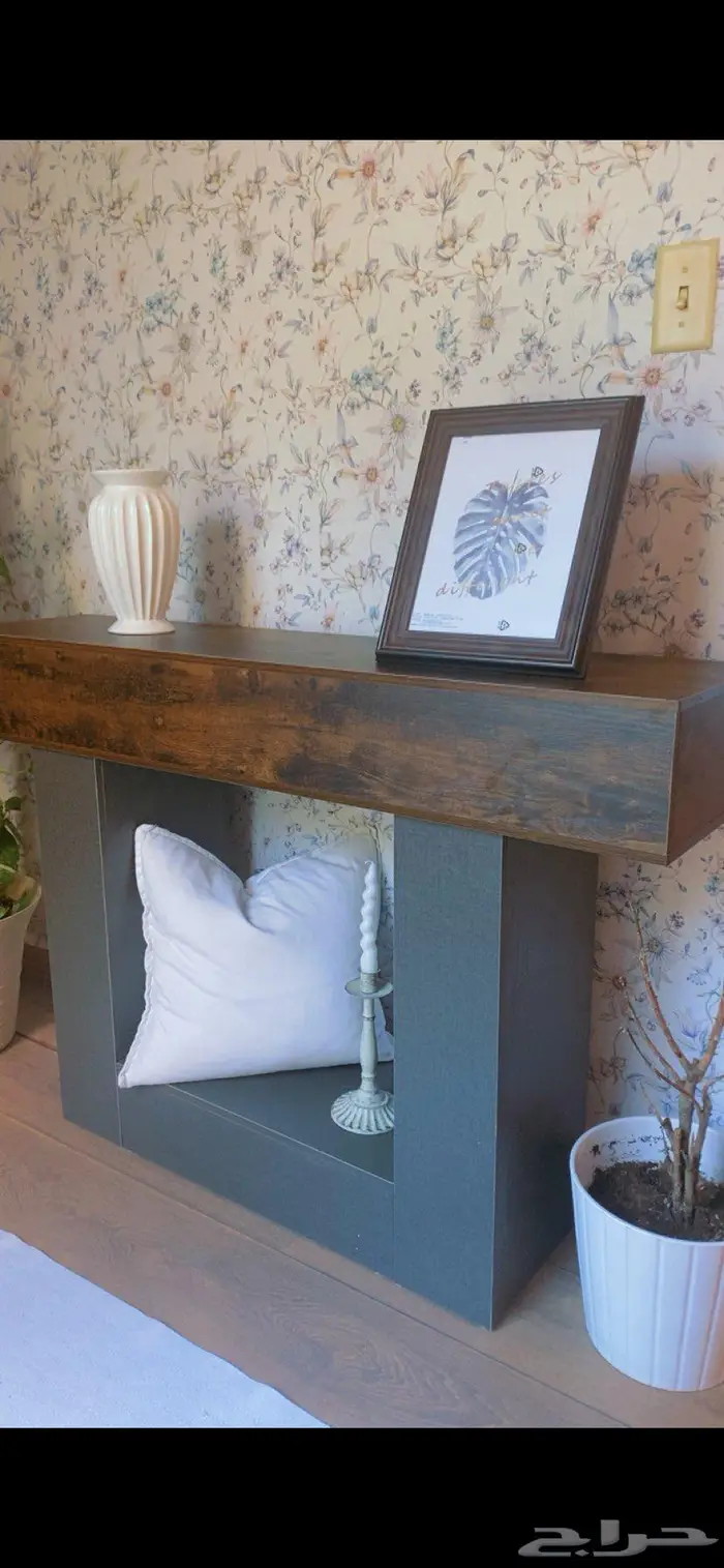 طاولة مدخل كونسول خشبي ريفي انيق مع رف رمادي في الاسفل جديد 1