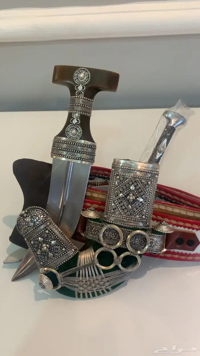 خنجر - قديمية - جنبية صب فضة قرن طبيعي 4