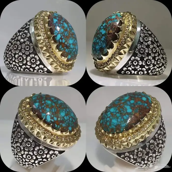 فيروز نيشابوري حسيني اخضر شبكي بعروق ذهبيه 0