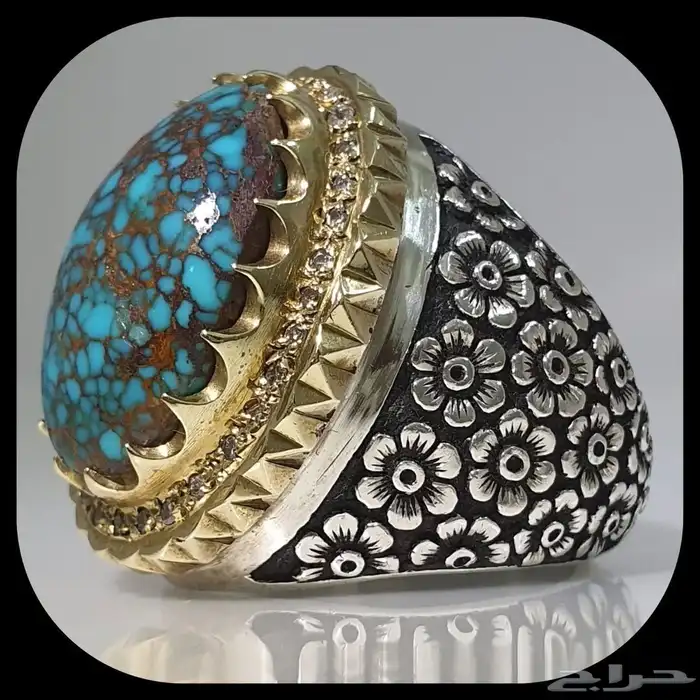 فيروز نيشابوري حسيني اخضر شبكي بعروق ذهبيه 2