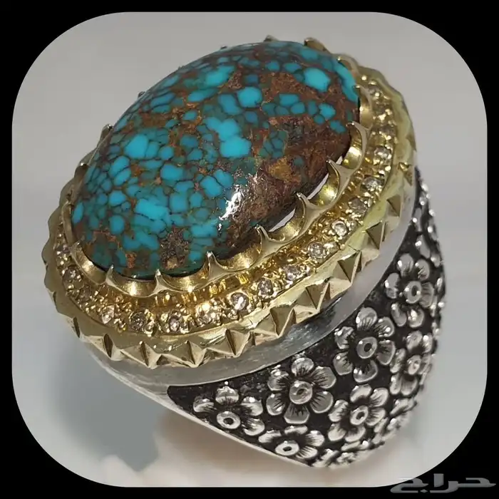 فيروز نيشابوري حسيني اخضر شبكي بعروق ذهبيه 4