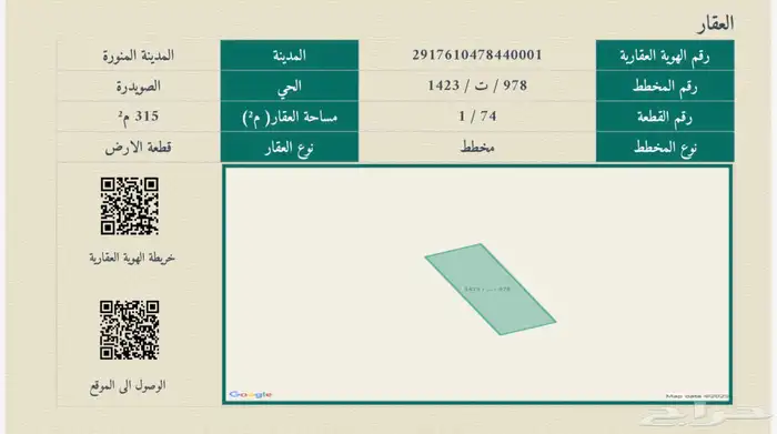 أرض بصك الكتروني في مخطط الصويدرة الاول السعر 58 الف 1