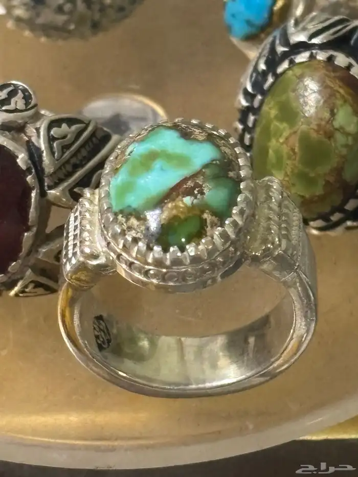 خاتم قطعه مميزه من الفيروز الطبيعي عيار 950 8