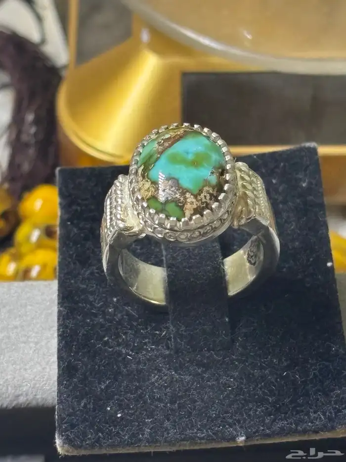 خاتم قطعه مميزه من الفيروز الطبيعي عيار 950 3