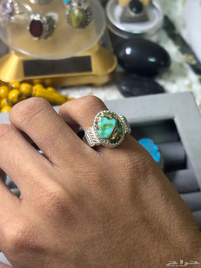 خاتم قطعه مميزه من الفيروز الطبيعي عيار 950 0