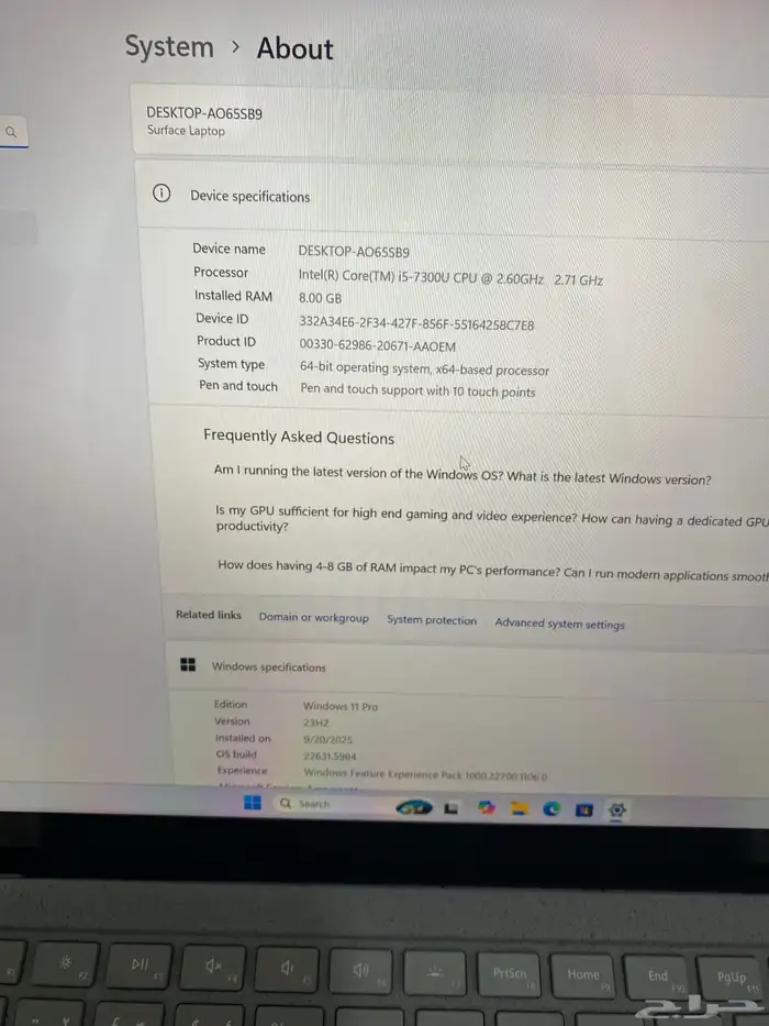مايكروسوفت سيرفيس لابتوب شاشه لمس كورi5 8 جيجا رام 256 ssd 21