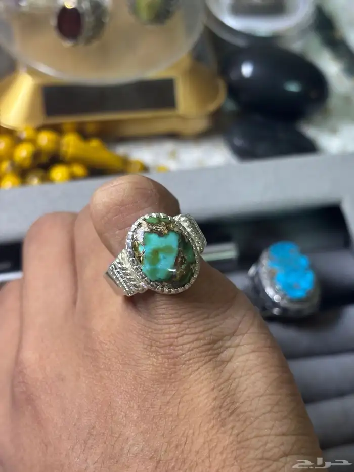 خاتم قطعه مميزه من الفيروز الطبيعي عيار 950 1