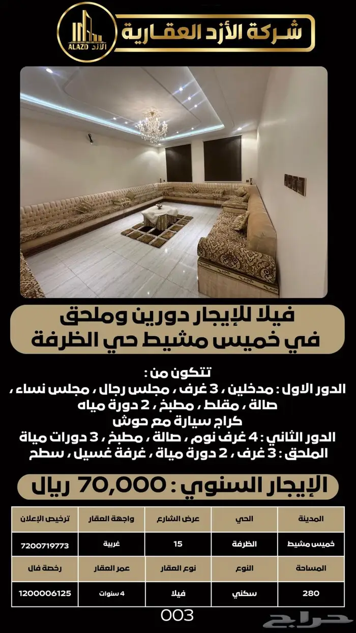 فيلا للإيجار دورين وملحق في خميس مشيط حي الظرفة 1