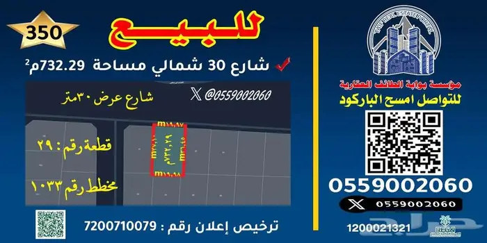 مساحة 732 ش30 مخطط السنابل بالسداد الطائف 1
