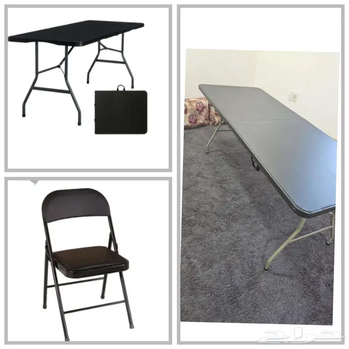 طاولة رحلات مع 4 كراسي جديده لم يتم الاستخدام لون اسود 1