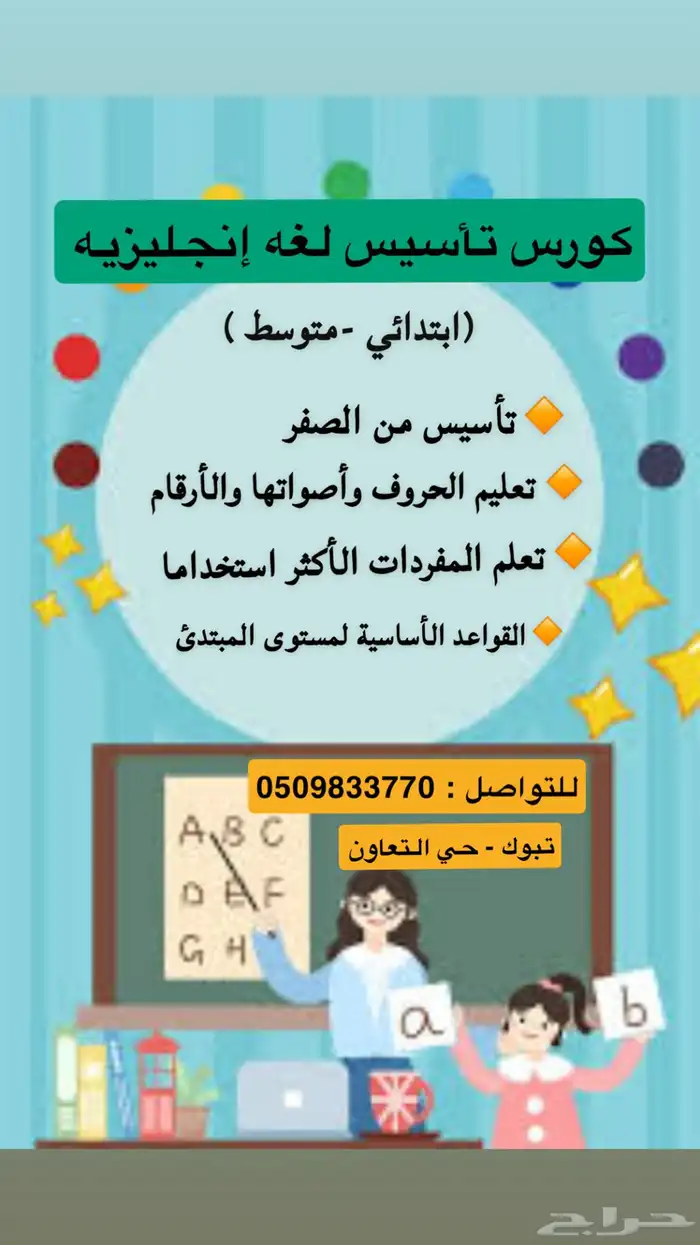 معلمة تأسيس لغه إنجليزية إبتدائي ومتوسط 0