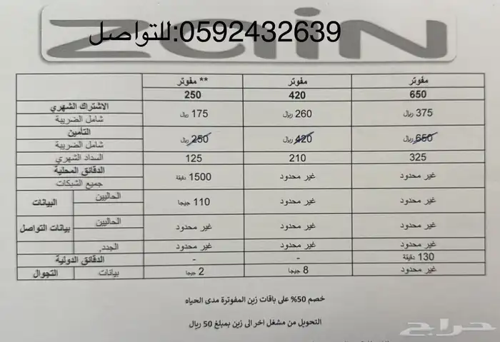 خصم 50  على باقات مفوتر زين خصم دائم 0
