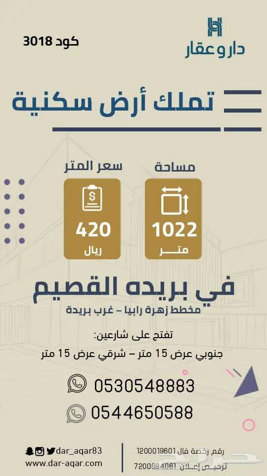 قطعة أرض للبيع بخب روضان ببريده 0