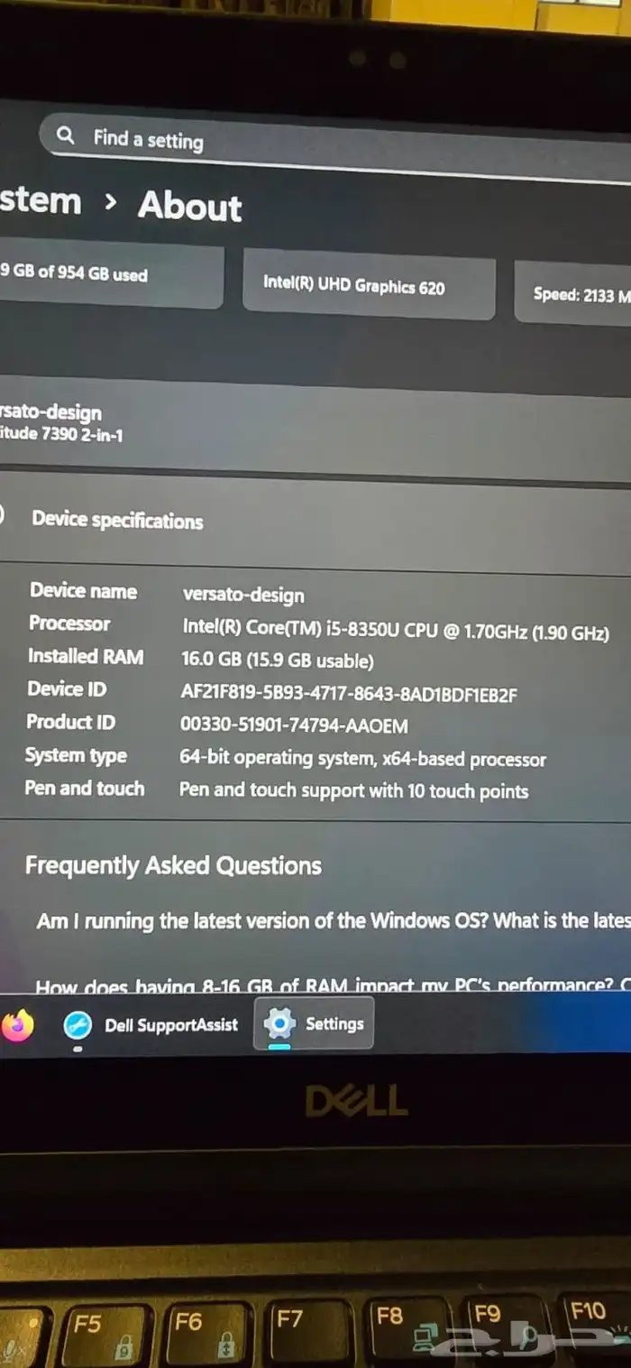 لاب توب Dell latitude 7390 2 1 كور i5 الجيل الثامن 10