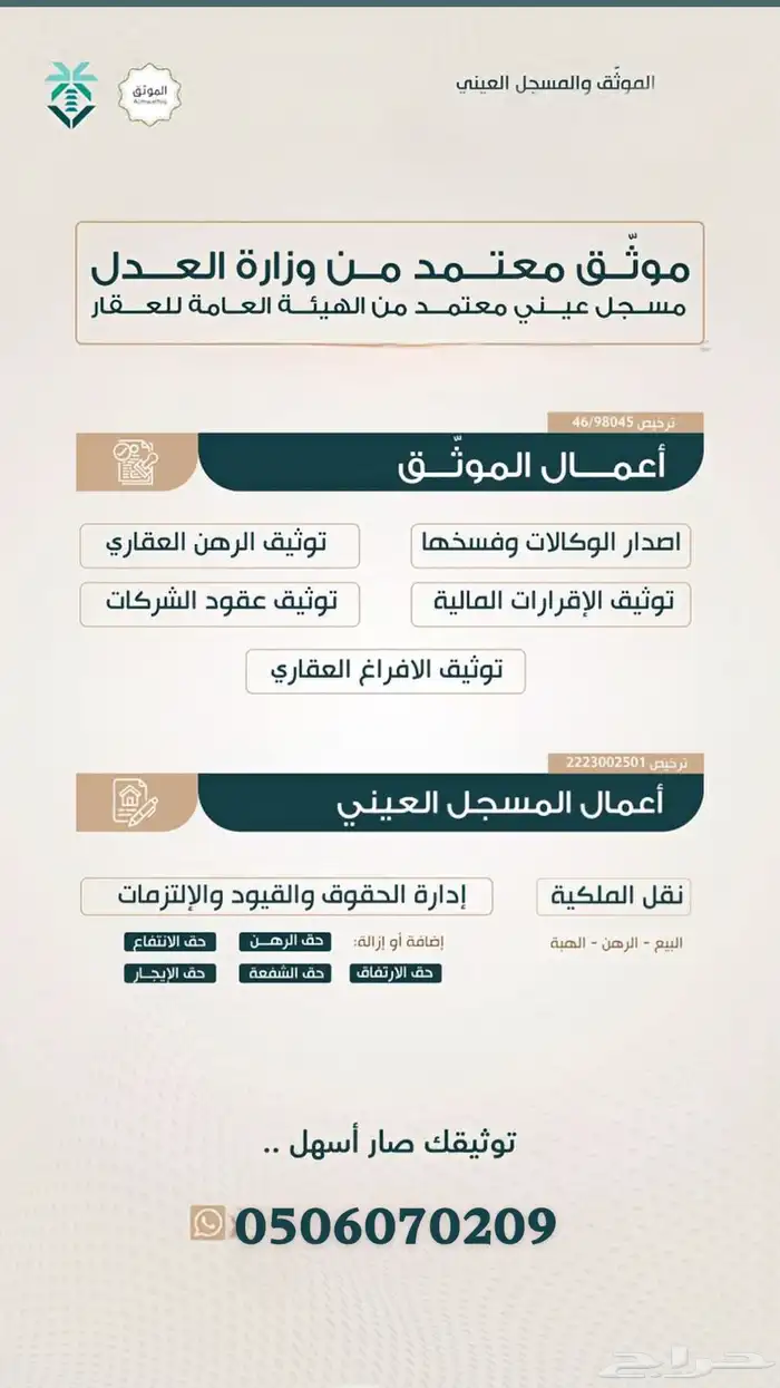 موثق معتمد - افراغ عقار - وكاله - مسجل عقاري - تسجيل عيني 1