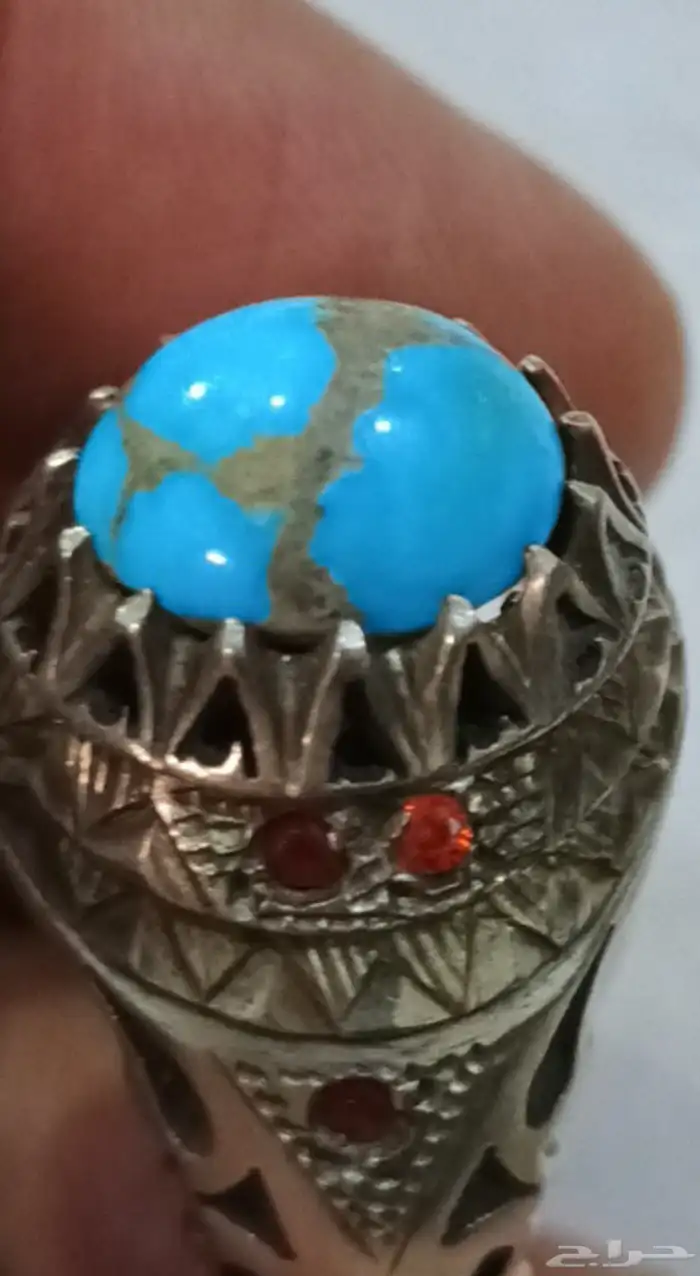 خاتم فيروز نيشابوري فضه ثقيل مرصع بالياقوت صياغه مشهد مقاس ا 0
