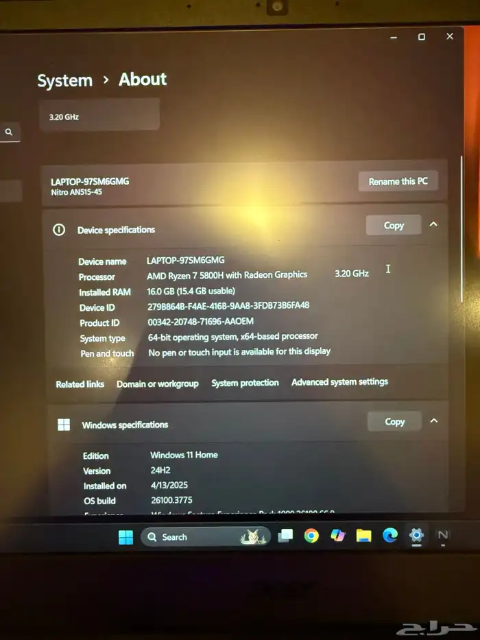 لاب توب ايسر nitro 5 rtx 3060 نظيف جدا قليل الاستخدام 0