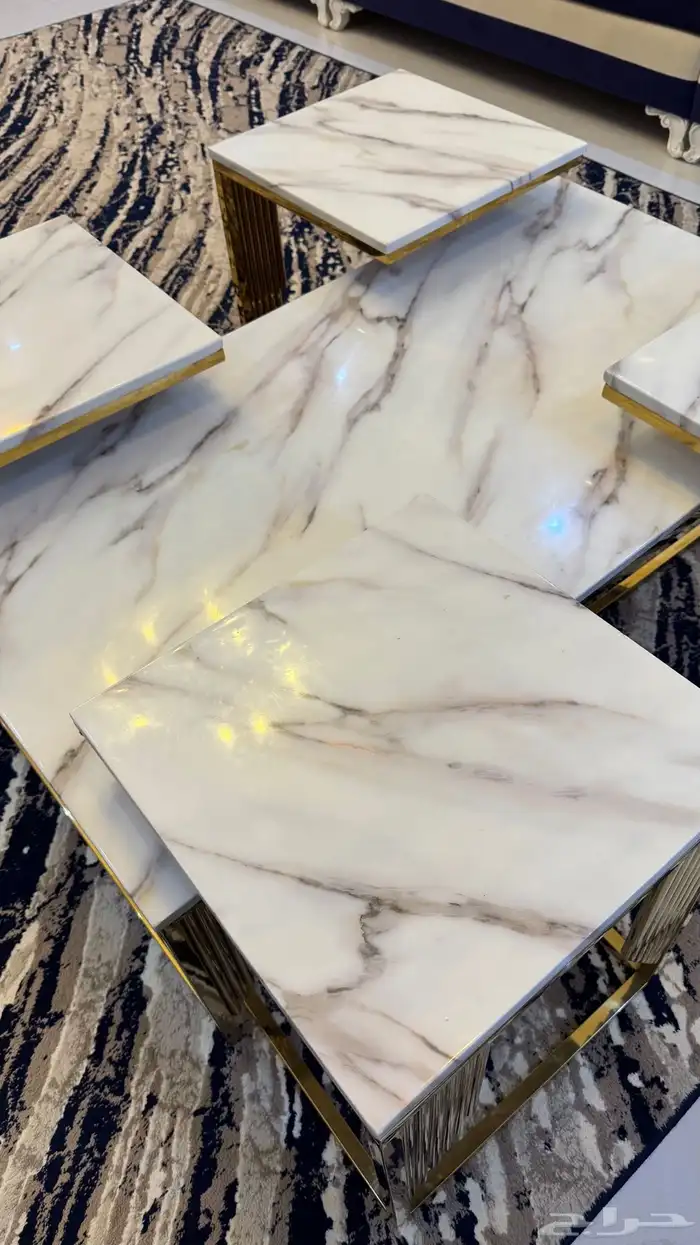 طاولة كبيرة رخام مع 4 طاولات خدمة رخام و طاولة استقبال رخام 7