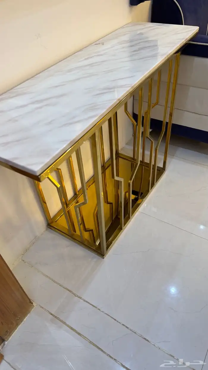 طاولة كبيرة رخام مع 4 طاولات خدمة رخام و طاولة استقبال رخام 4