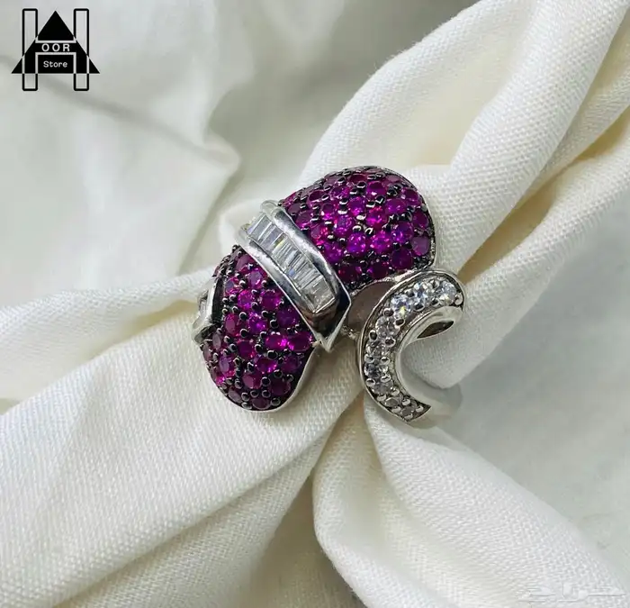 خواتم فضه نسائية فاخرة عيار 925 مرصعة بزركون وردي وابيض فاخر 1