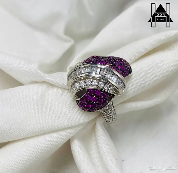 خواتم فضه نسائية فاخرة عيار 925 مرصعة بزركون وردي وابيض فاخر 2