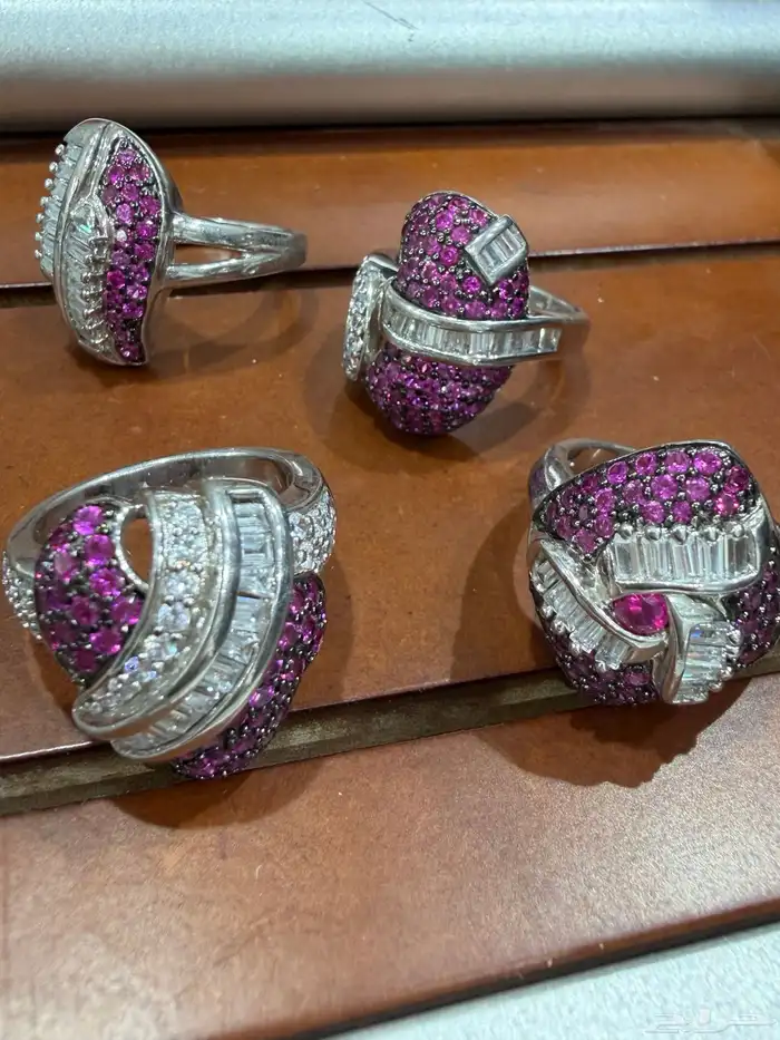 خواتم فضه نسائية فاخرة عيار 925 مرصعة بزركون وردي وابيض فاخر 8