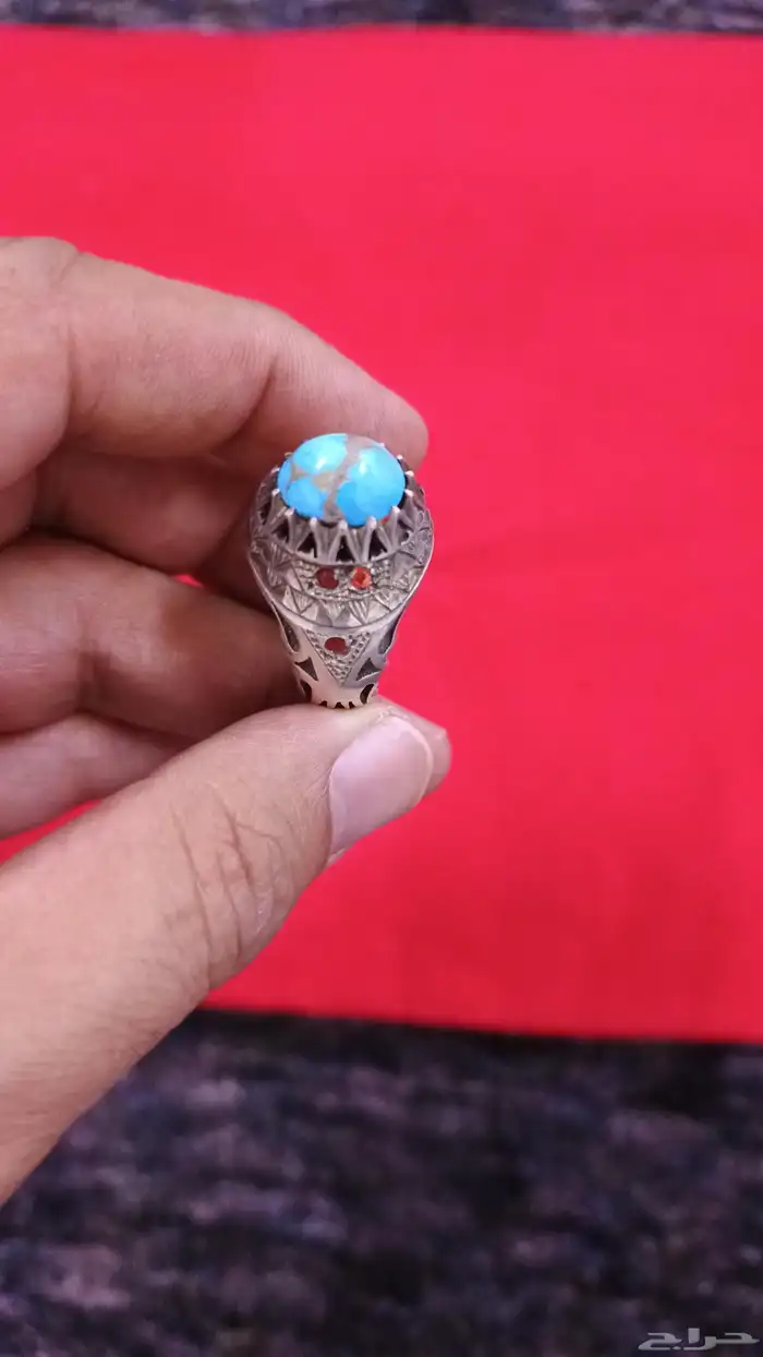 خاتم فيروز نيشابوري فضه ثقيل مرصع بالياقوت صياغه مشهد مقاس ا 2