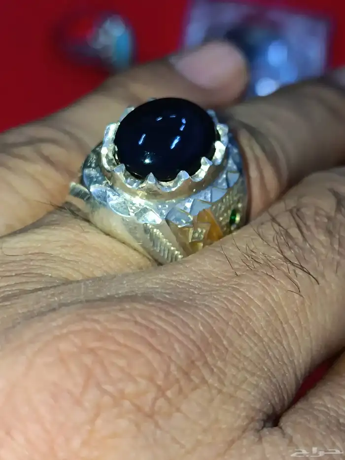 اوبال إثيوبي فل فاير لون مميز اسود داخل كحلي فضه ثقيل مرصع م 7