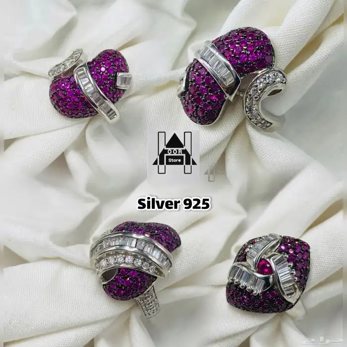 خواتم فضه نسائية فاخرة عيار 925 مرصعة بزركون وردي وابيض فاخر 0