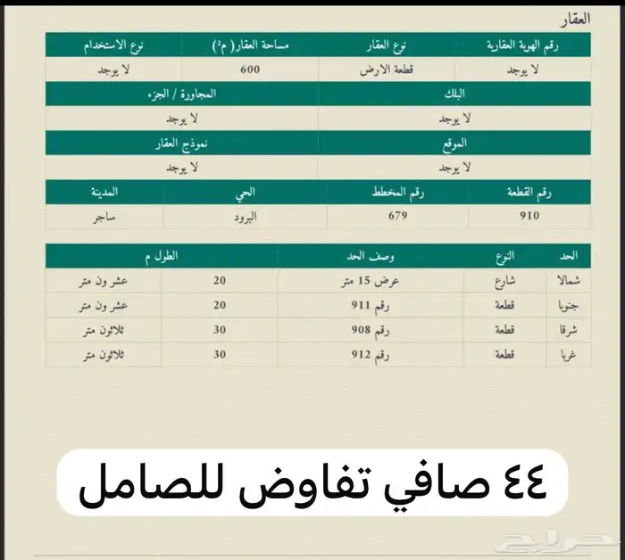 ارض بساجر ( البرود ) منطقه الرياض 44 الف صافي تفاوض بسيط 3