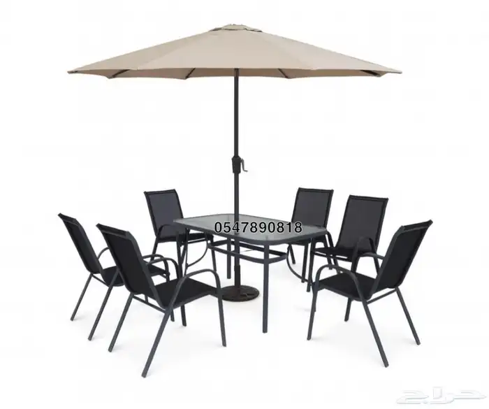 طقم جلسه خارجيه مع مظلة- كراسي وطاولة رحلات 0