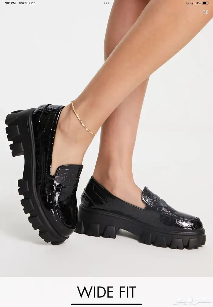 Glamorous Wide Fit chunky loafers in black croc - EU 41 0